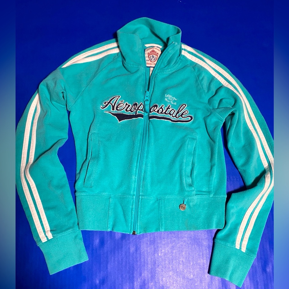 Aeropostale Y2K Varsity Athletics Turquoise Sweatshirt w/Embroidered Lettering
